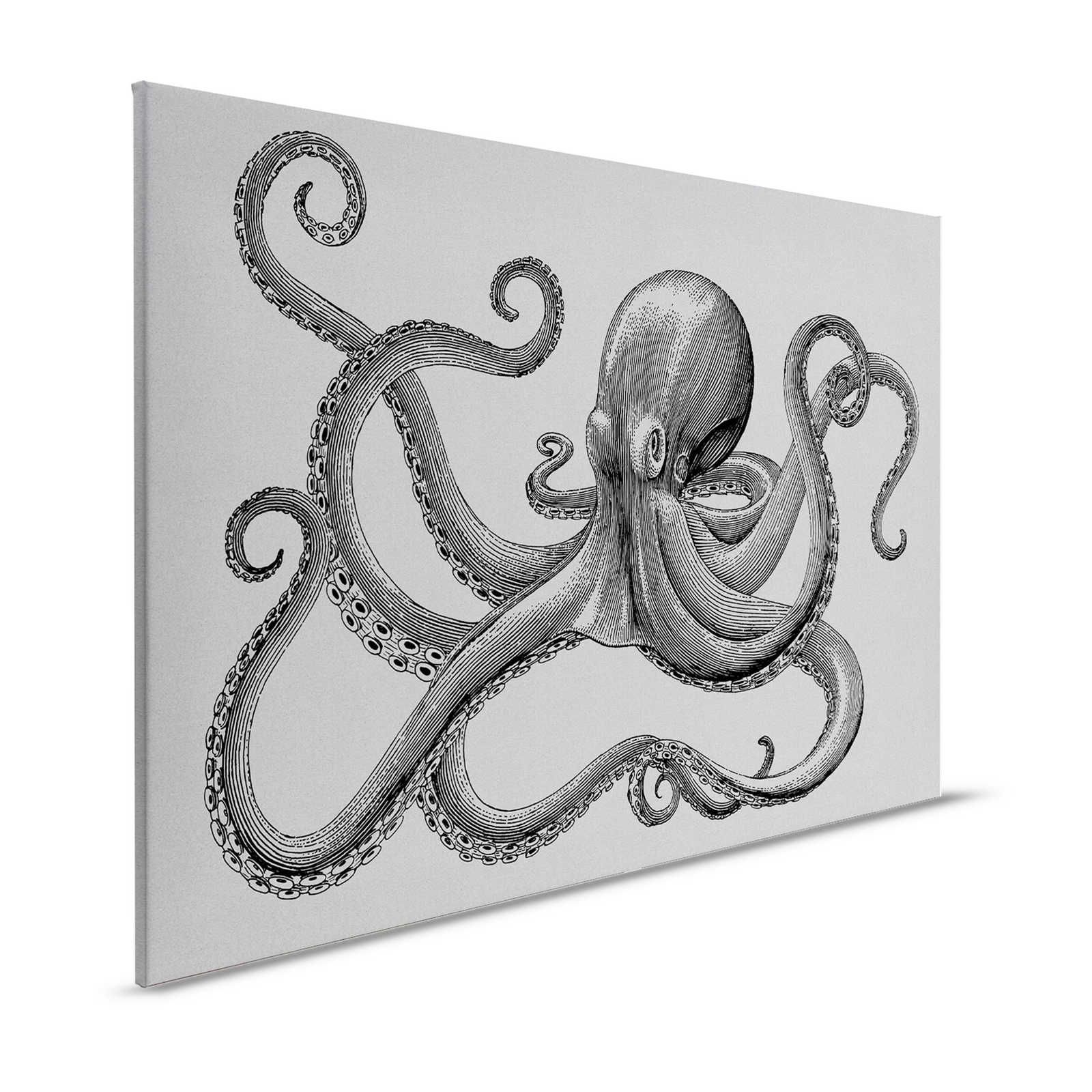 Jules 2 - Moderne Octopus Tekeningstijl Canvas Schilderij - 1.20 m x 0.80 m
