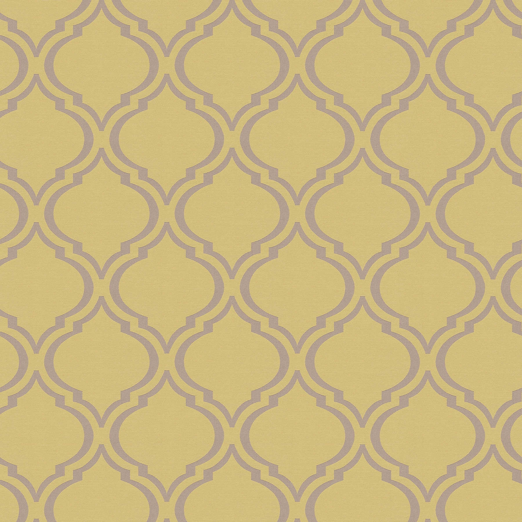Retro wallpaper with glossy Art Deco pattern - yellow, green, grey
