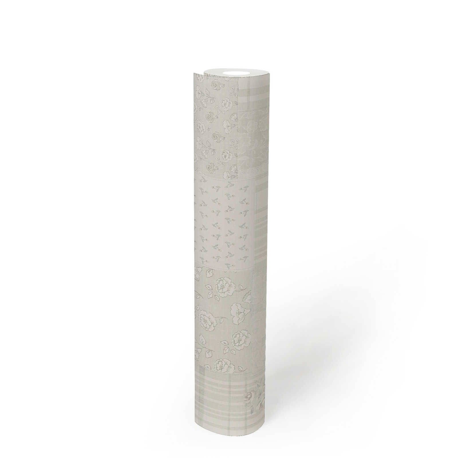             Non-woven wallpaper with floral pattern country style - grey, white
        