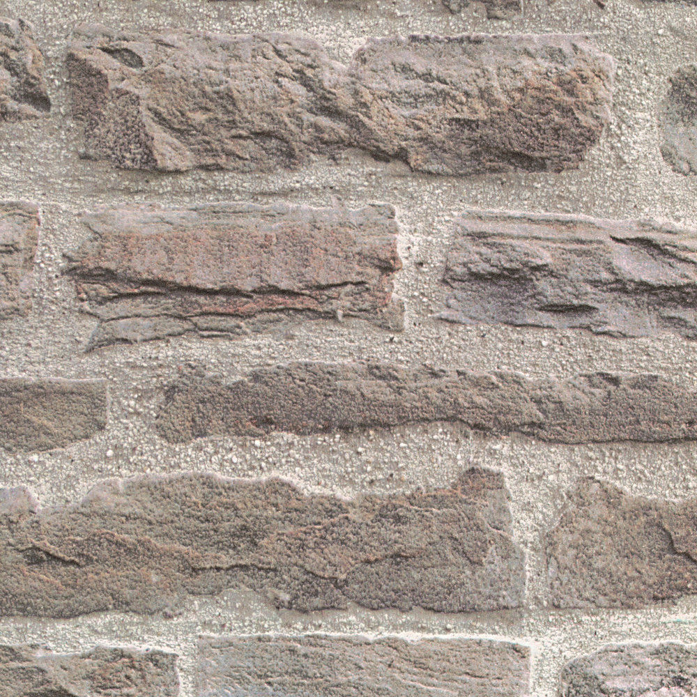             Papel pintado de piedra natural con aspecto de pared realista - gris, marrón
        