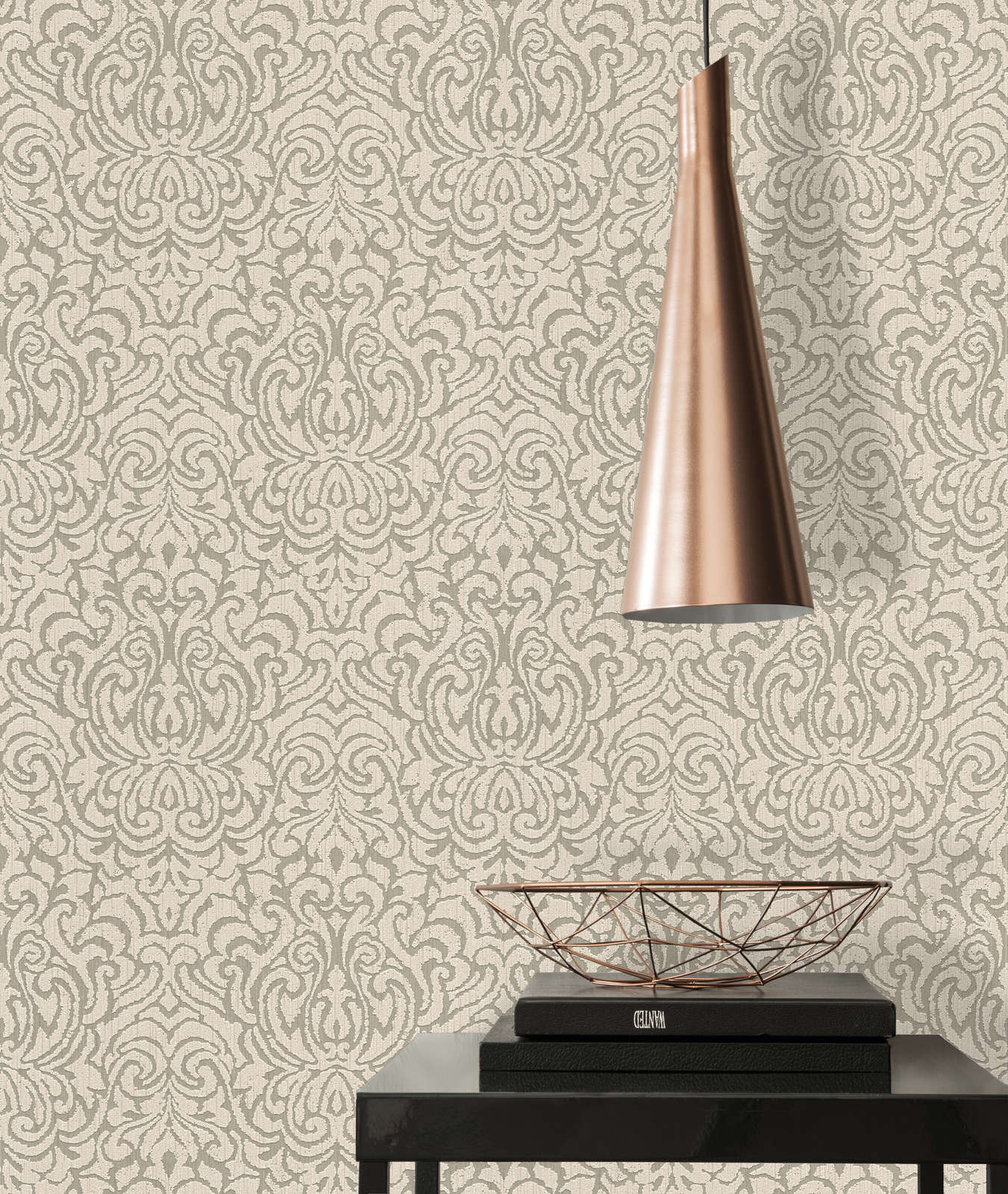             wallpaper ornaments in used look with texture effect - beige, brown
        