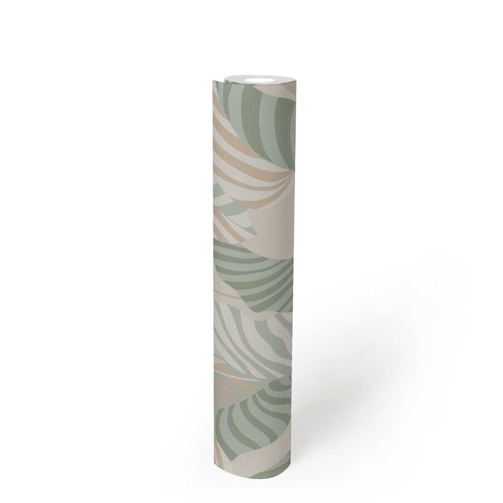             Non-woven wallpaper in natural style with slightly shiny palm leaves - cream, green, gold
        
