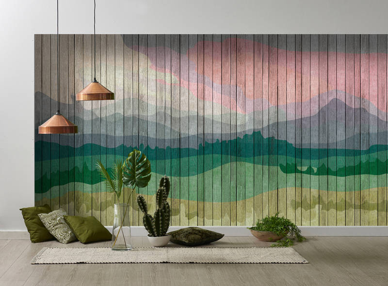             Mountains 2 - Modern Wallpaper Mountain Landscape & Board Optics - Beige, Blue | Structure Non-woven
        
