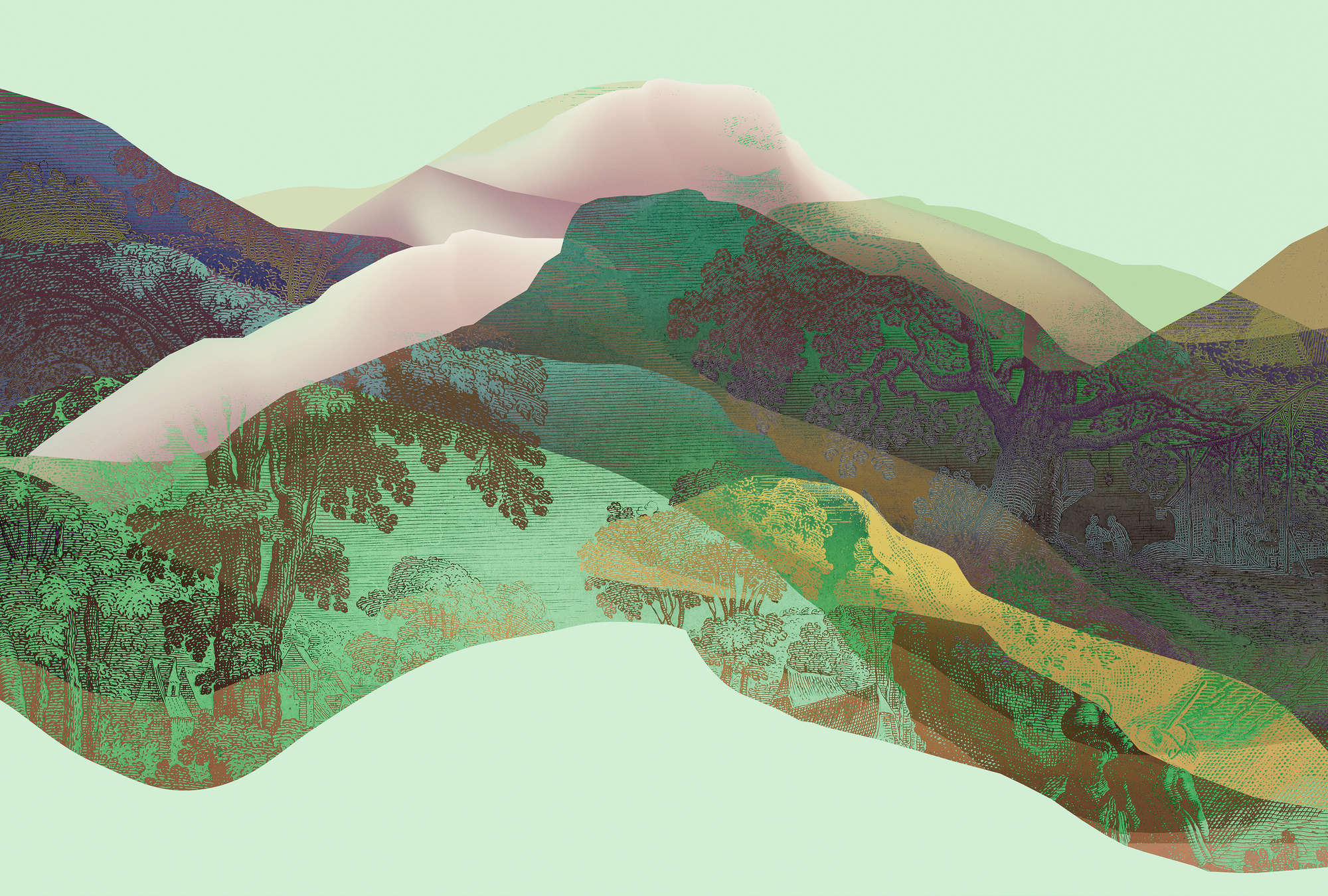             Magic Mountain 3 - Papier peint montagne verte design moderne
        