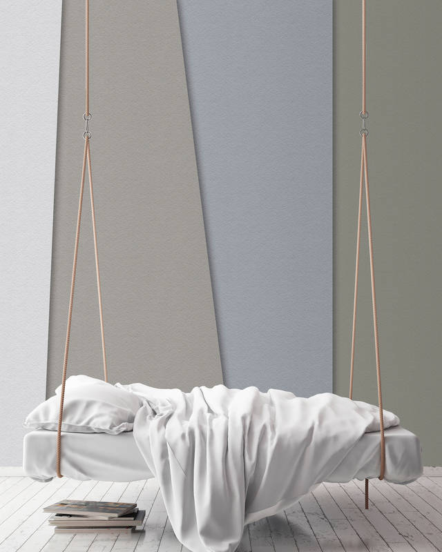             Papel estratificado 4 - Mural minimalista de colores en estructura de papel hecho a mano - Azul, Crema | Vellón liso Premium
        
