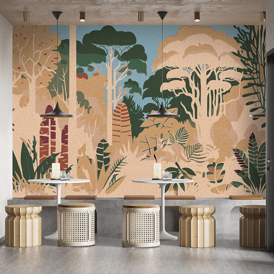 Photo wallpaper »elara« - Abstract savannah motif with kraft paper texture - Smooth, slightly shiny premium non-woven fabric

