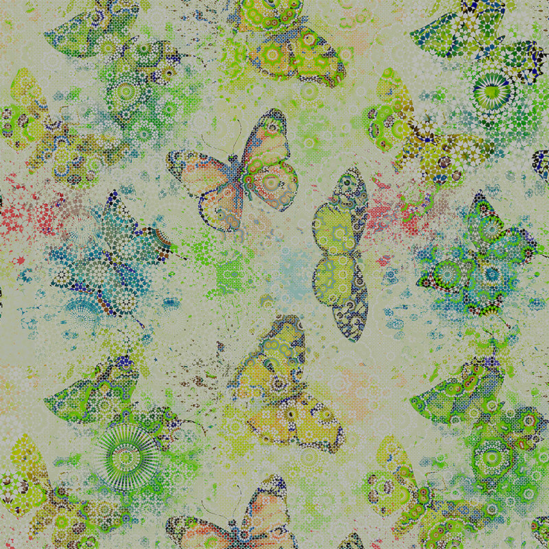         Mosiac style butterflies mural - green, cream
    