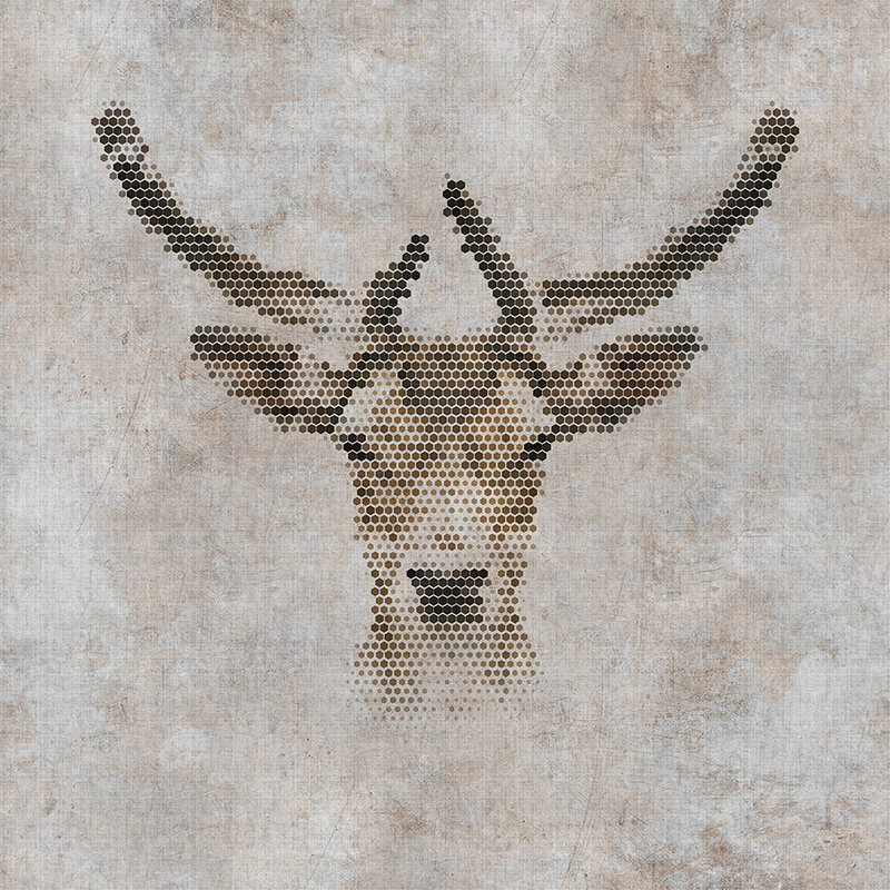 Big three 3 - digital print wallpaper, concrete look with deer in natural linen structure - beige, brown | structure non-woven

