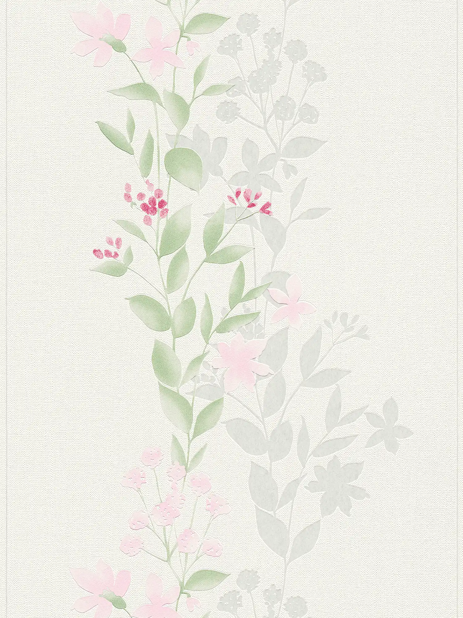 papel pintado motivo floral, efecto acuarela - gris, verde, rosa
