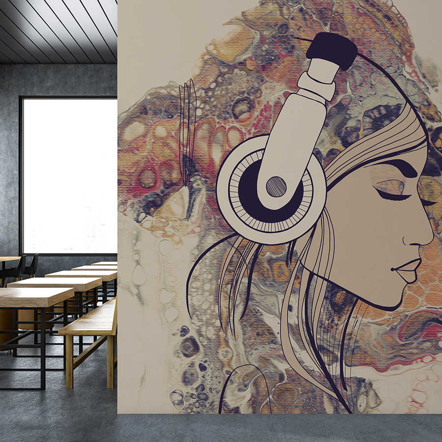         Photo wallpaper acrylic & line art woman figure with headphones
    