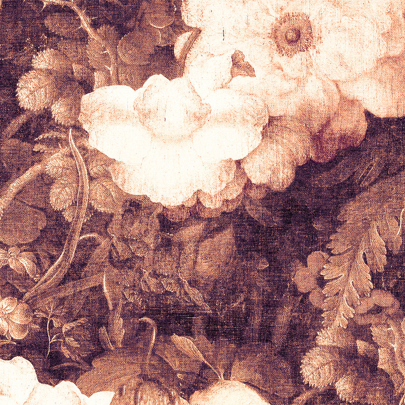 Muurschildering bloemen historische stijl in sepia look - Oranje, Wit
