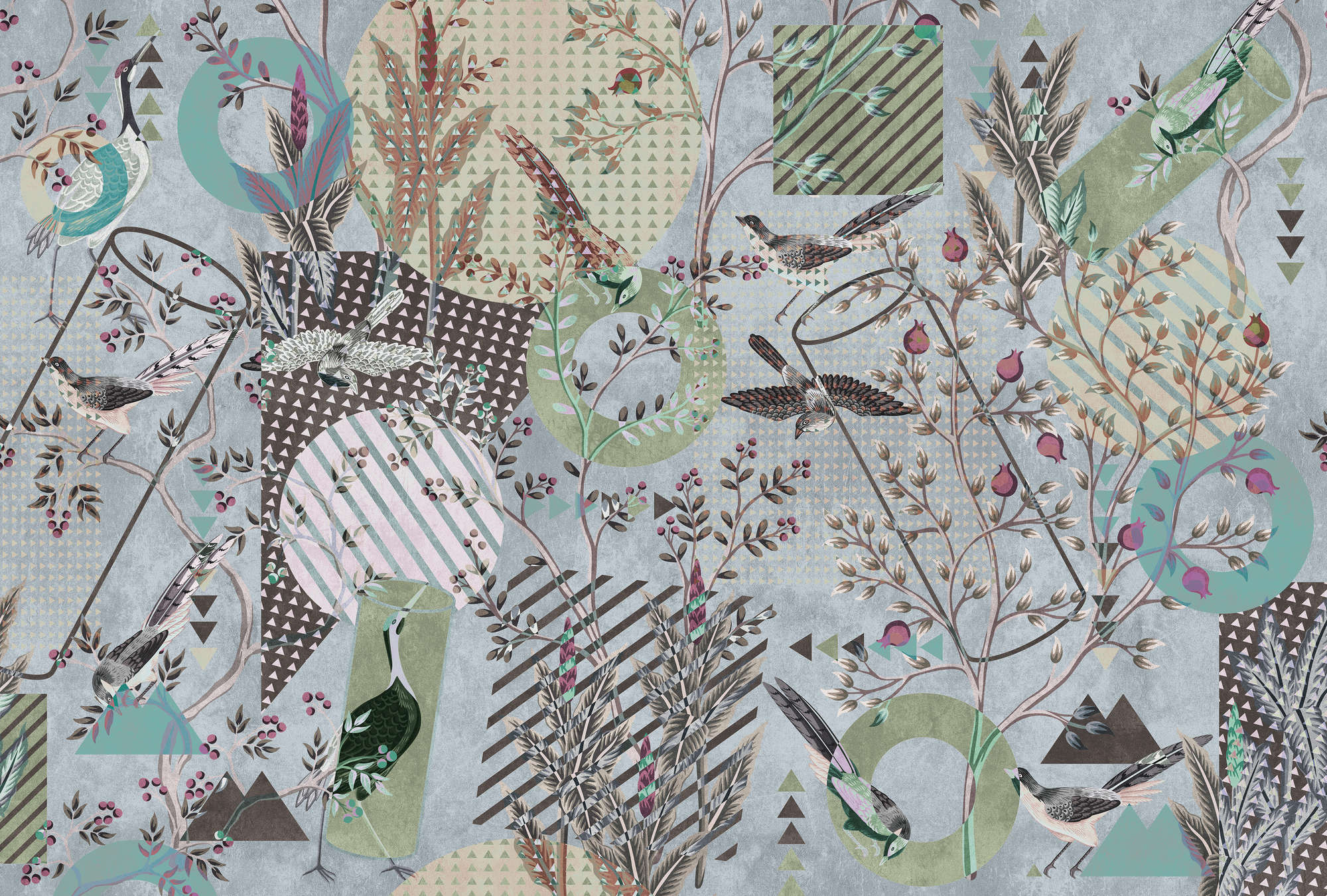            Birds Playground 2 - Vogels Behang Collage & Patroon Mix
        