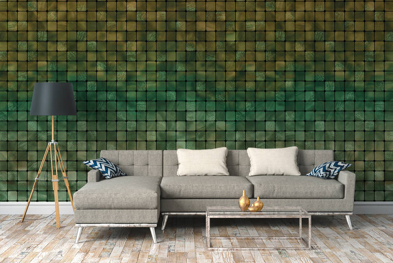             Photo wallpaper tile pattern & modern mosaic - green, cream
        