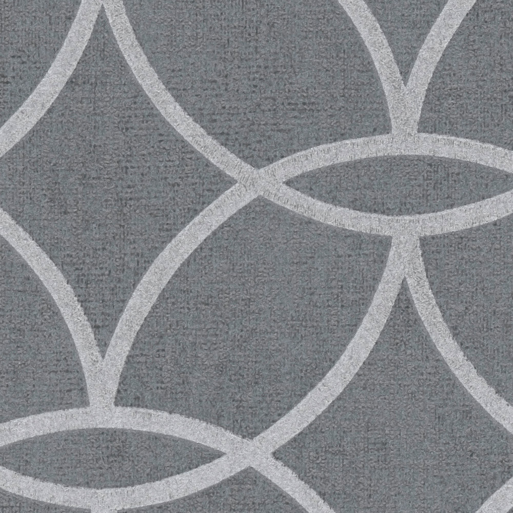             Grijs patroonbehang met zilver metallic patroon & glanseffect - Grijs, Metallic
        
