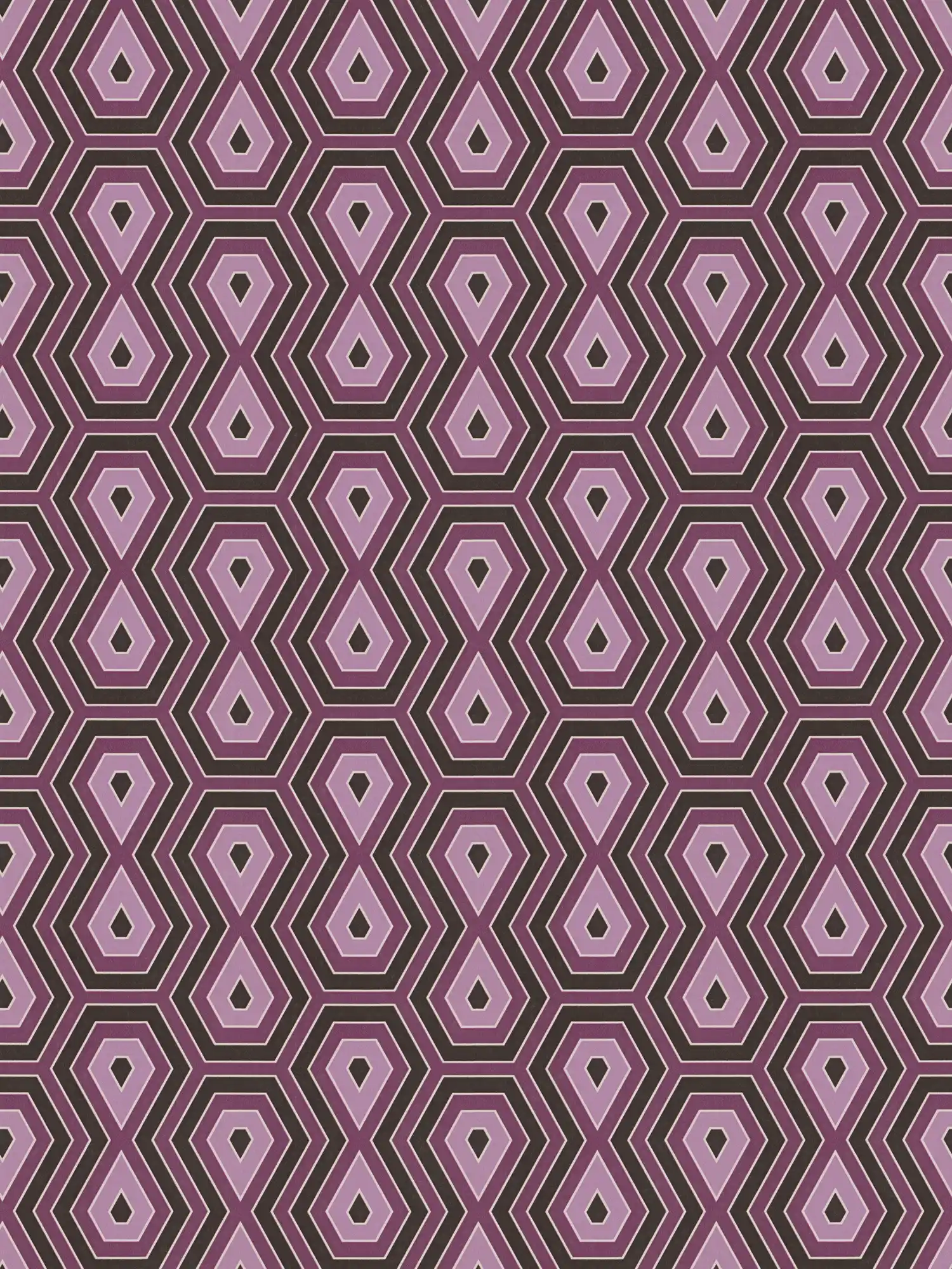 Papel pintado con patrón púrpura y rosa viejo con diseño gráfico retro - púrpura, negro
