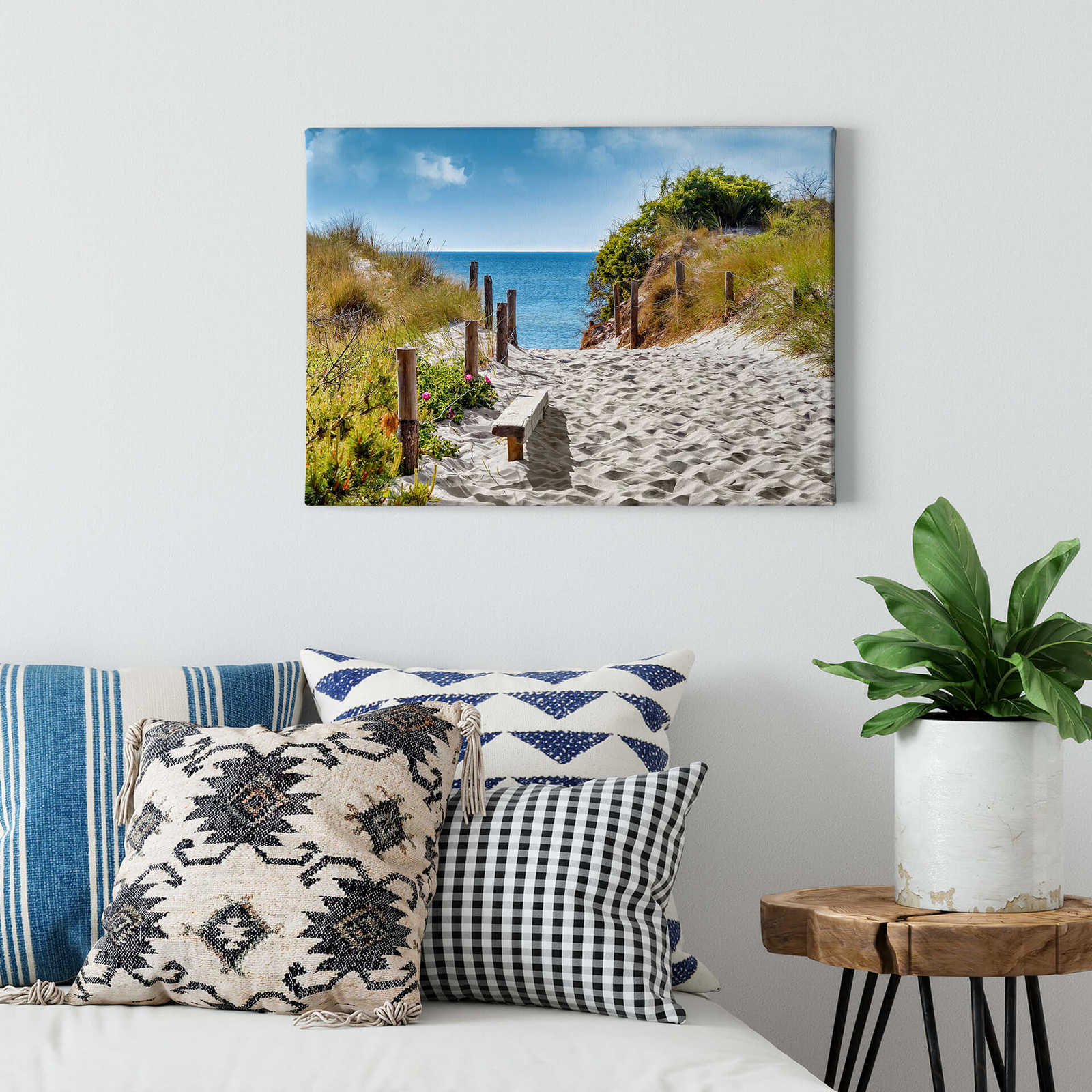             Canvas print dune crossing with sea view
        