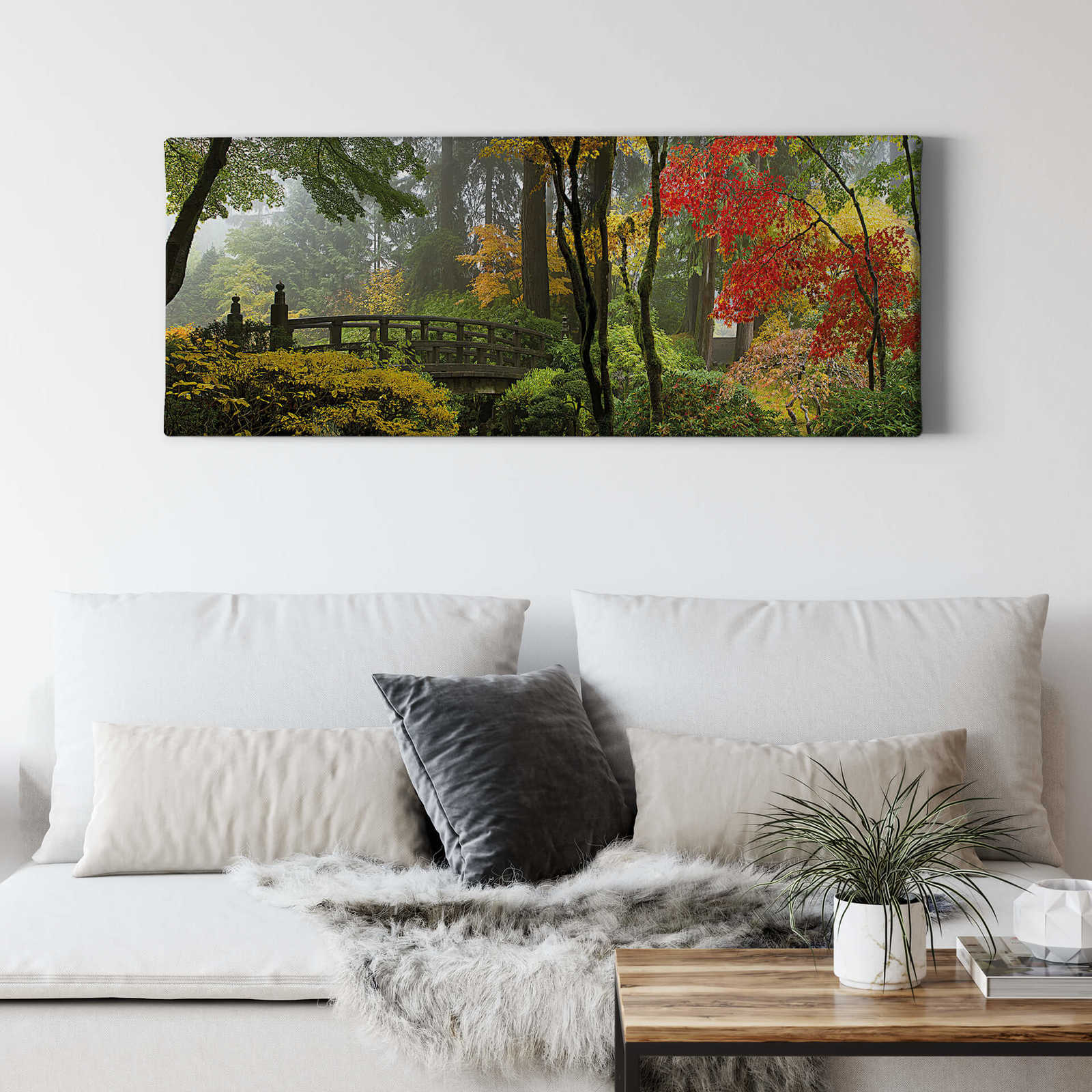             Canvas schilderij Japanse tuin in herfst - 1,00 m x 0,40 m
        