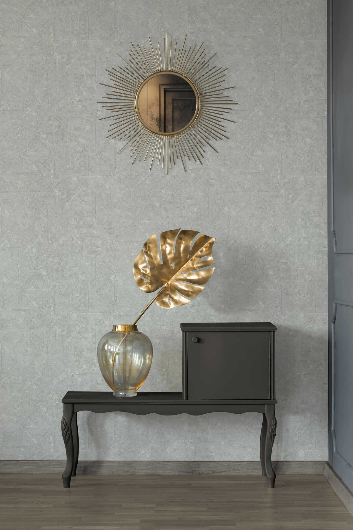             Light grey plain wallpaper with asymmetrical details - grey, silver
        