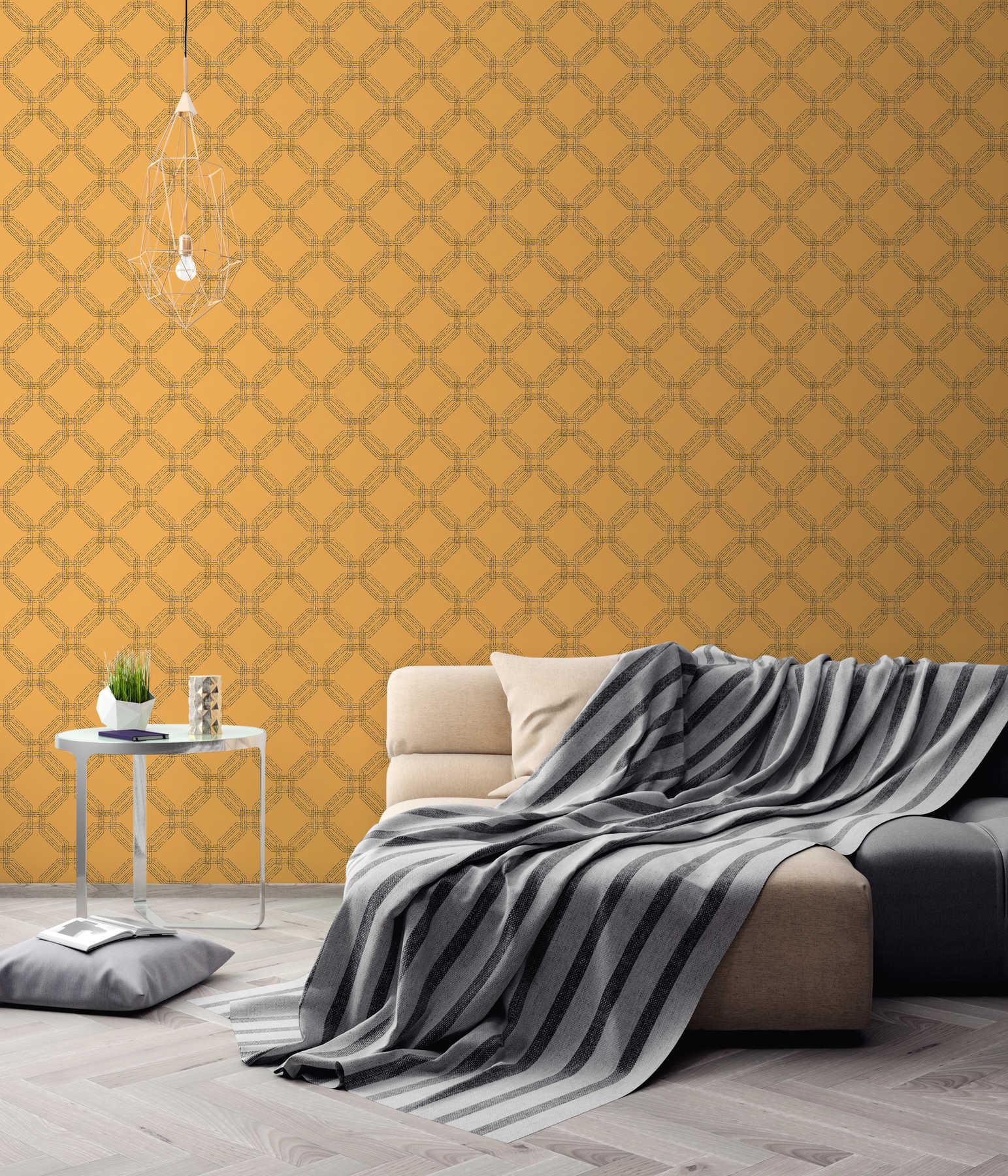             Wallpaper with diamond optics, textured - yellow, silver
        