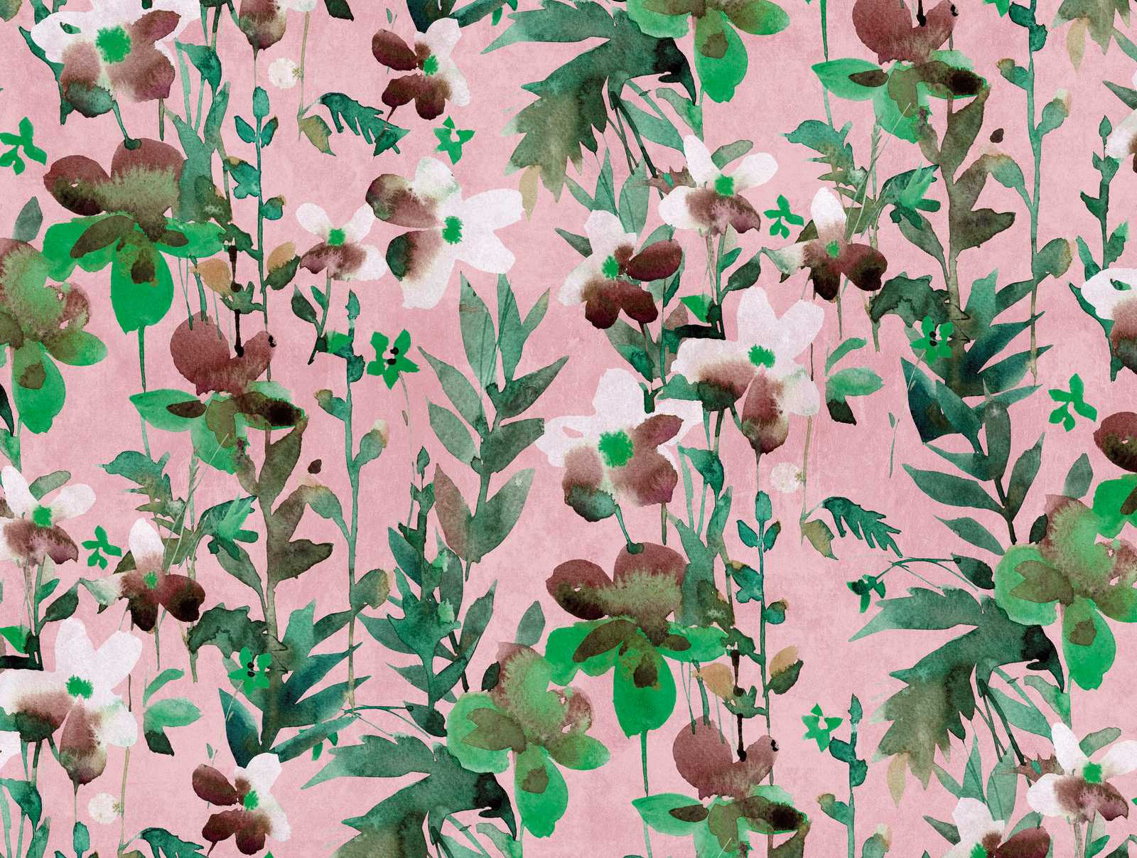             Wallpaper novelty - flowers watercolour motif wallpaper, pink & green
        