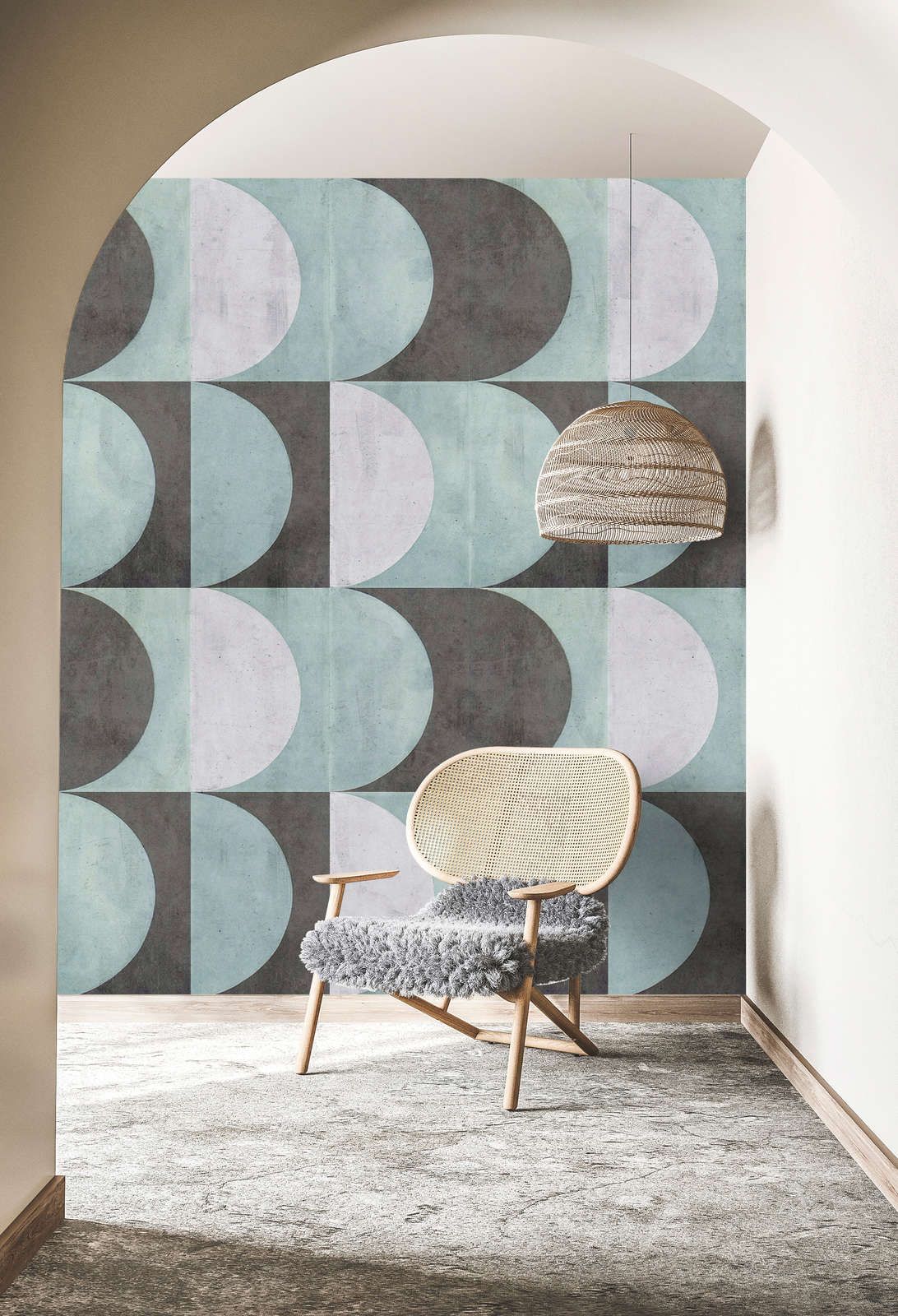             Digital behang »julek 2« - retro patroon in betonlook - mintgroen, grijs | Licht structuurvlies
        