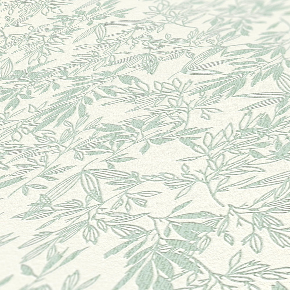             Non-woven wallpaper with large leaves motif matt - green, white
        