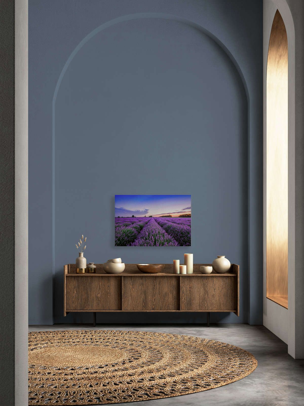             Canvas schilderij Lavendelveld bij zonsondergang - 0,90 m x 0,60 m
        