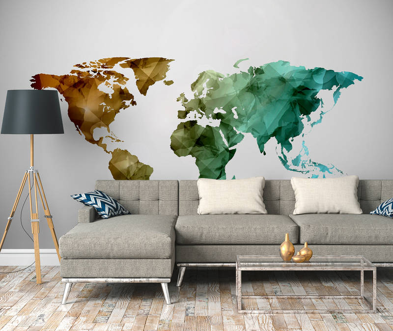             Mapa del mundo hecho con elementos gráficos - De color, blanco
        