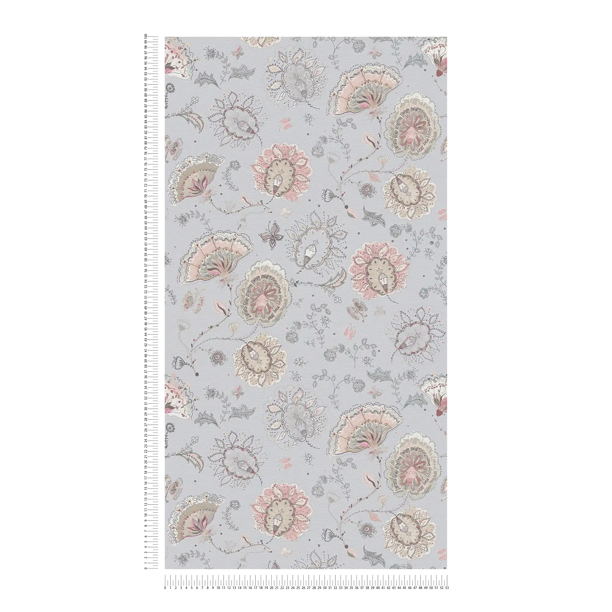             Carta da parati in tessuto non tessuto con motivo floreale astratto a struttura fine - grigio, beige, crema
        