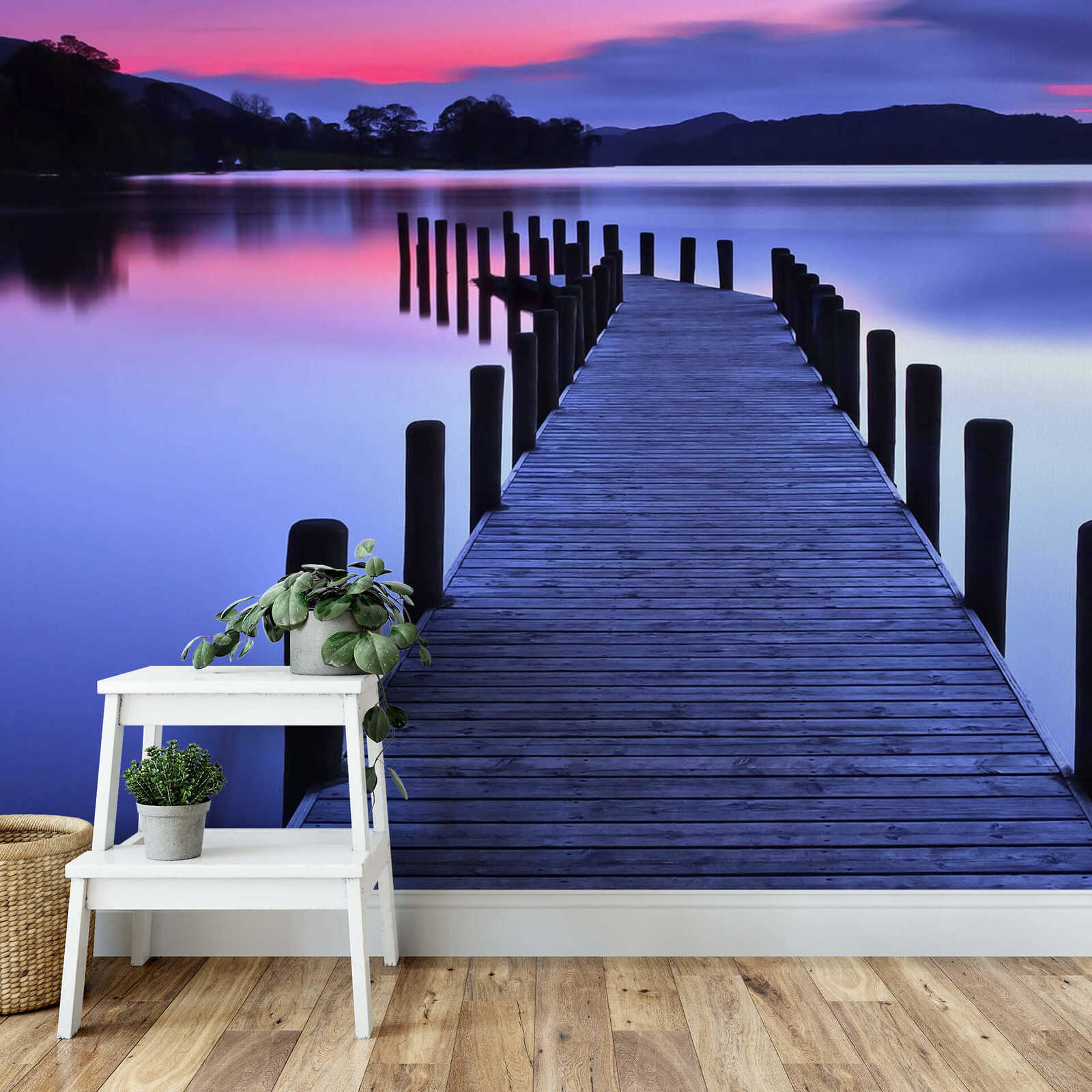             Photo wallpaper sunset on the lake with bridge
        
