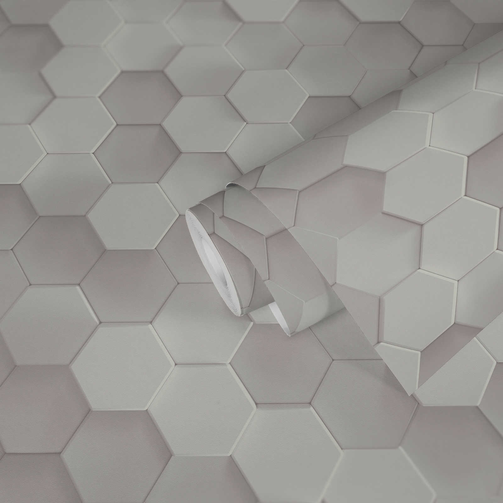             Carta da parati 3D esagonale con motivo grafico a nido d'ape - bianco
        