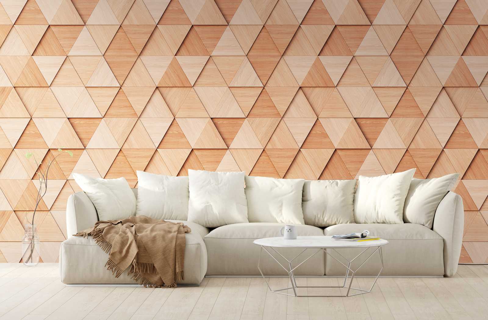             Behang nieuwigheid - motief behang hout-look design met 3D driehoek patroon
        
