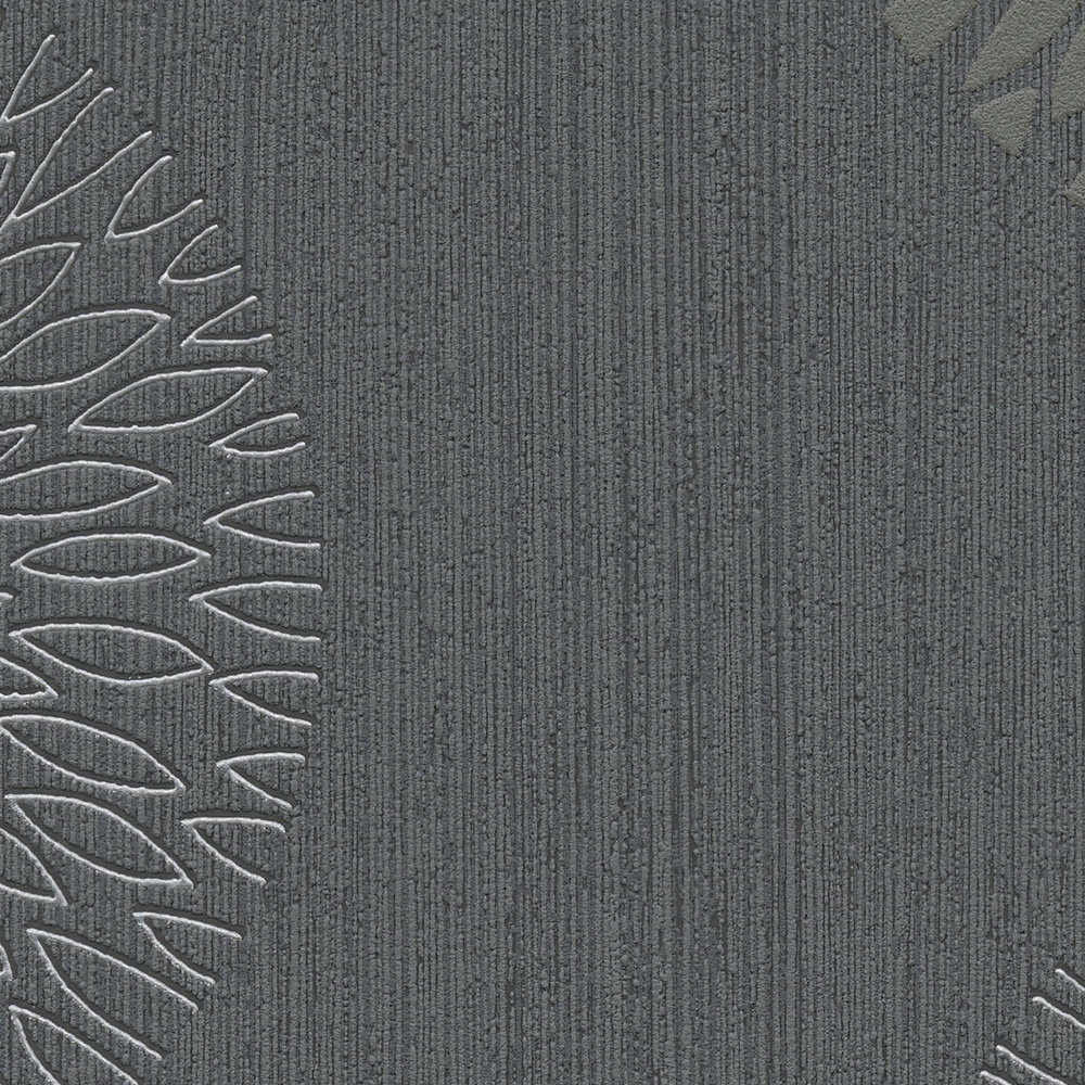             Vliesbehang bloemen in abstract design - grijs, zwart
        