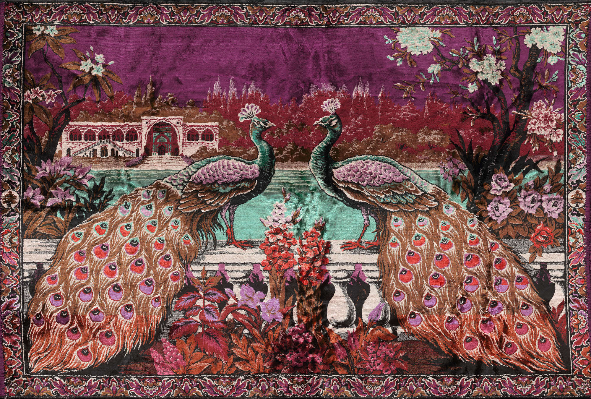             Papier peint décor Inde, paon exotique - violet, bleu, rose
        