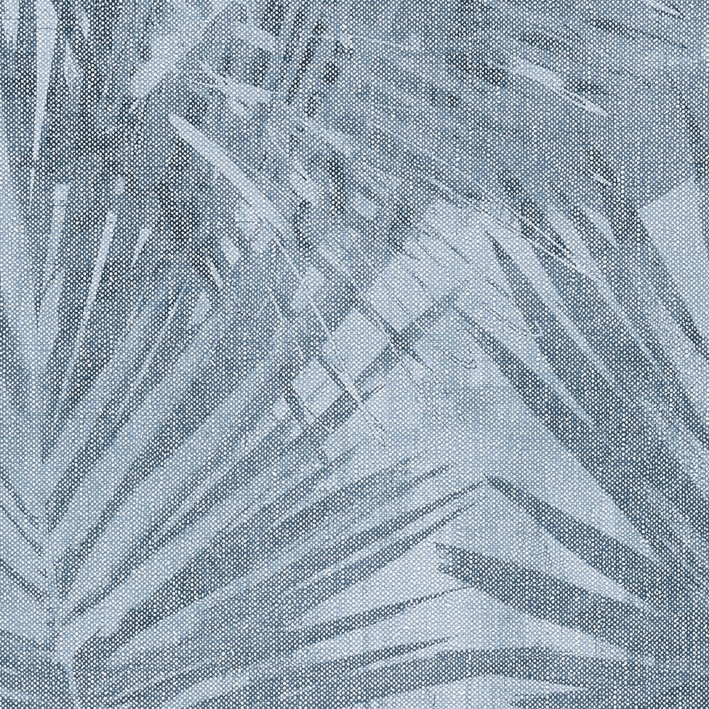             Papier peint intissé aspect lin avec motif naturel de feuilles - bleu
        