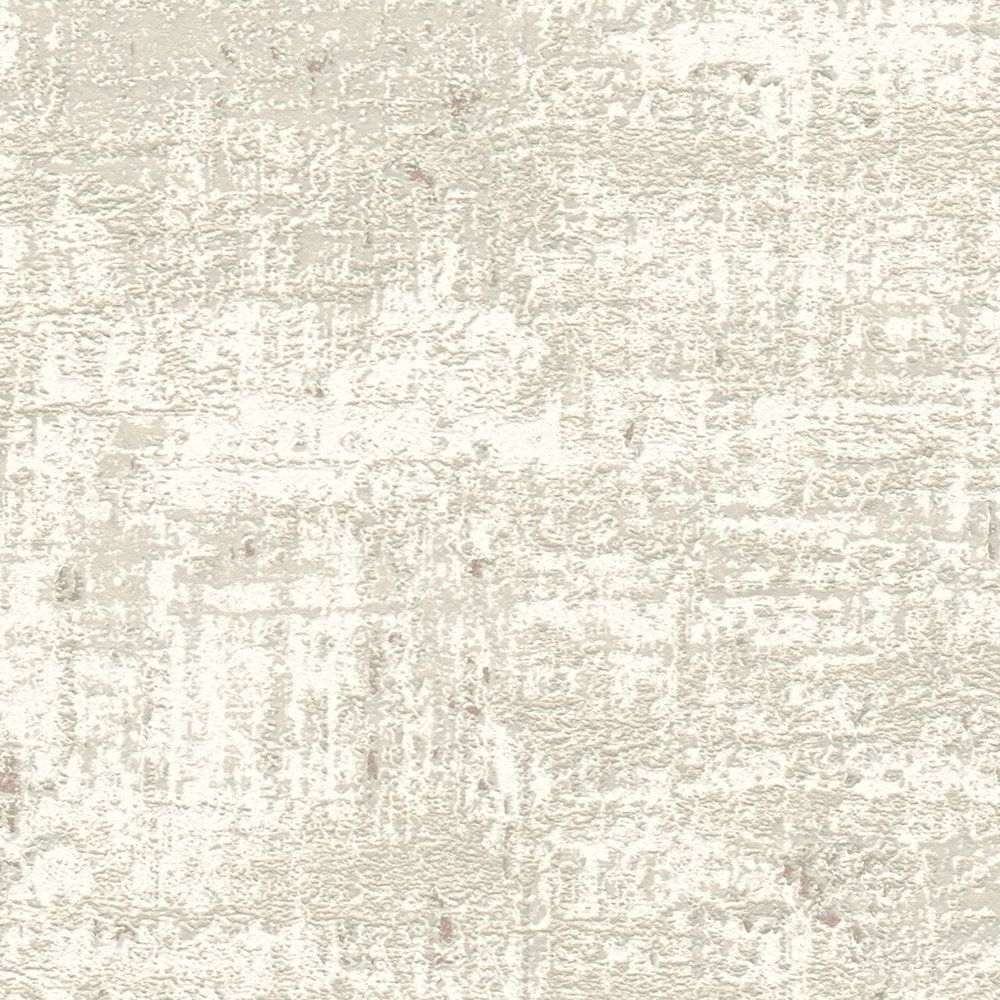             papier peint used look avec structure en plâtre et reflets dorés - beige, blanc, or
        