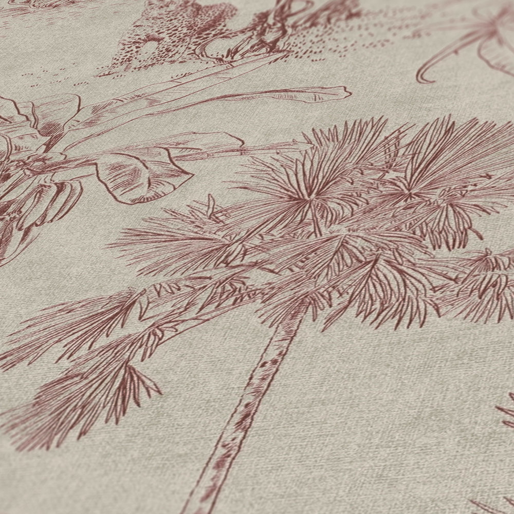             Papier peint Jungle Motif palmiers style colonial - marron, rouge
        