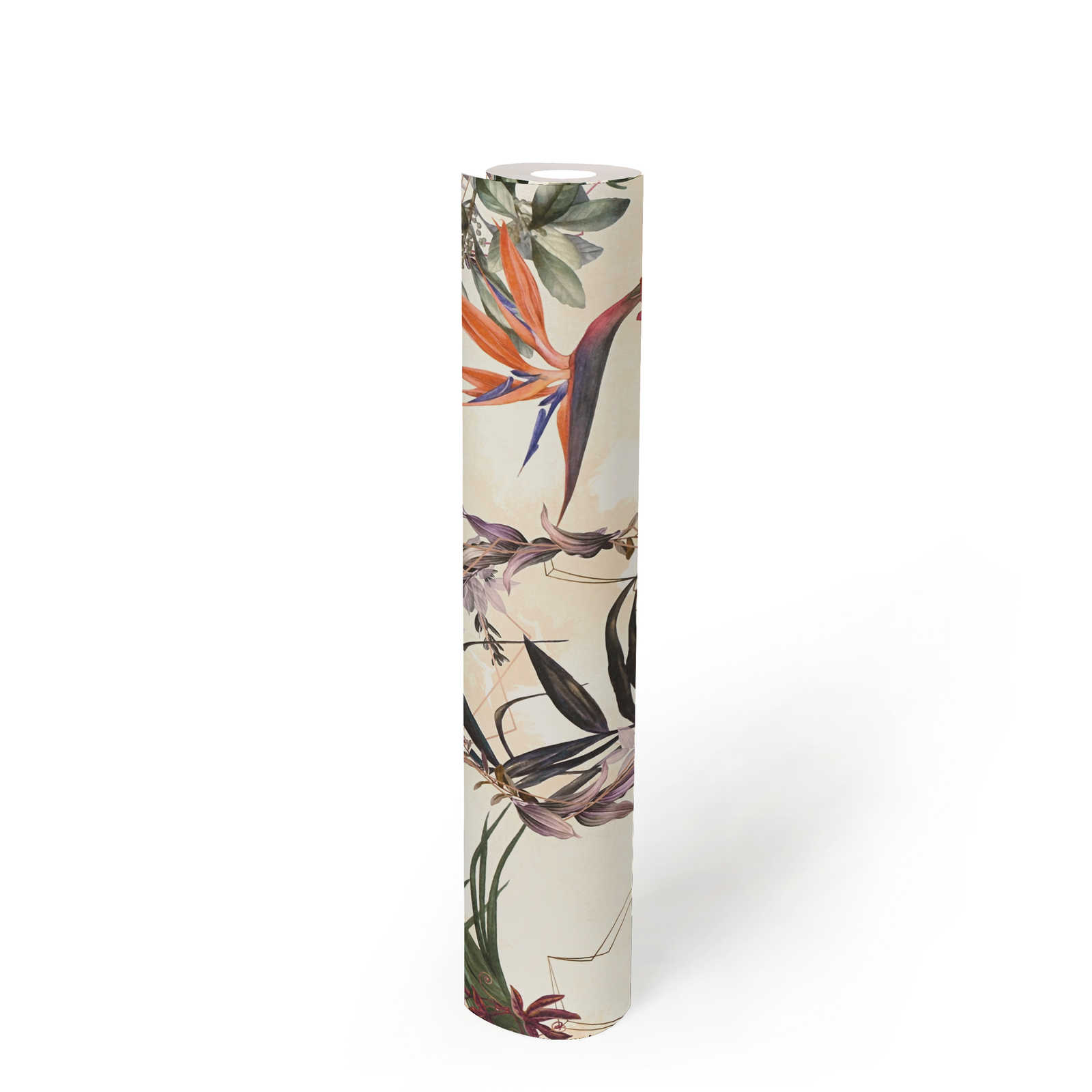             Kunstzinnige bloemen & vogels design behang - beige, groen, roze
        
