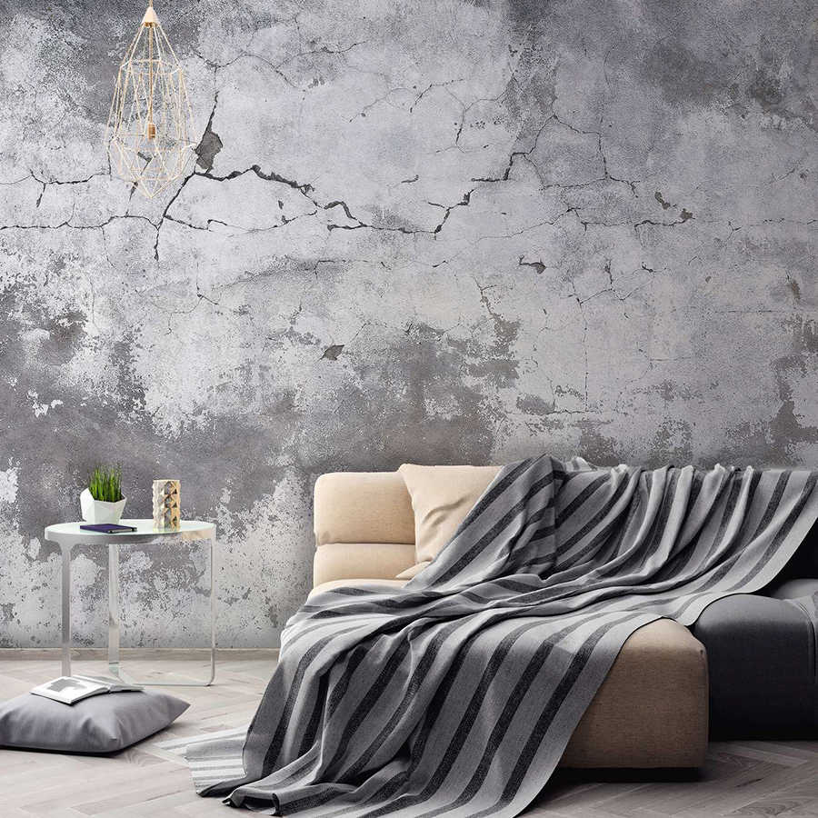 Vintage Style Used Look Concrete Wall Wall Mural - Grey
