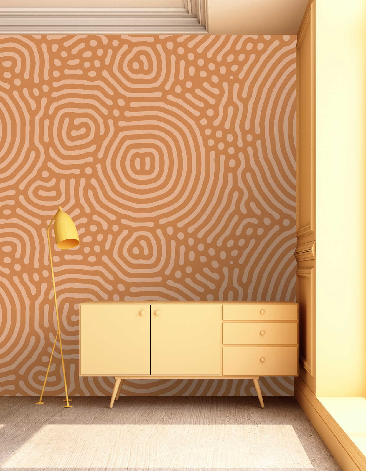             Sahel 2 - Papier peint orange motif labyrinthe terre cuite
        