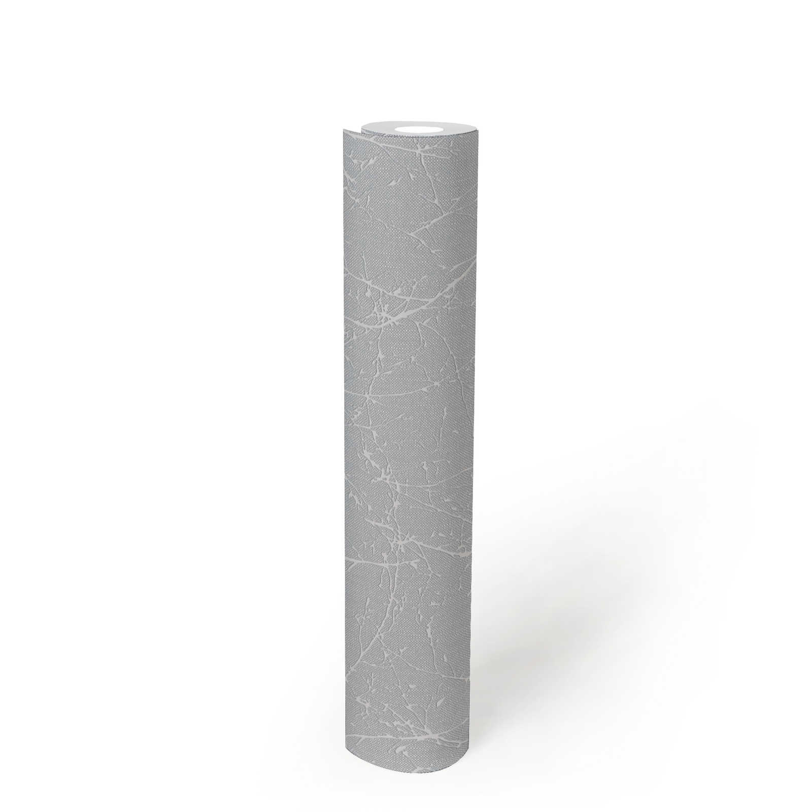            Papel pintado de tejido no tejido con motivos de ramas y estructura ligera - gris claro, blanco
        