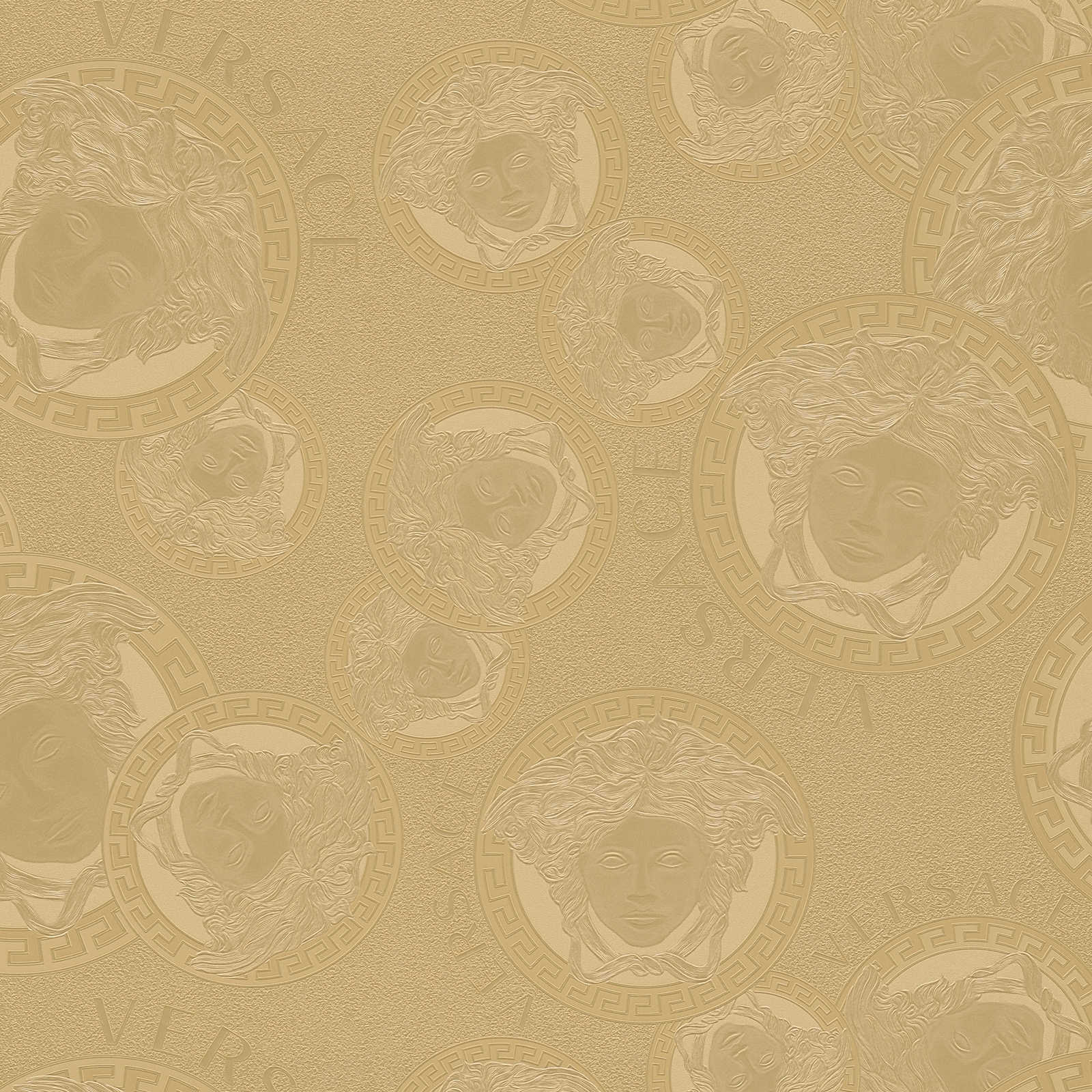         Golden VERSACE wallpaper with Medusa and metallic shine
    