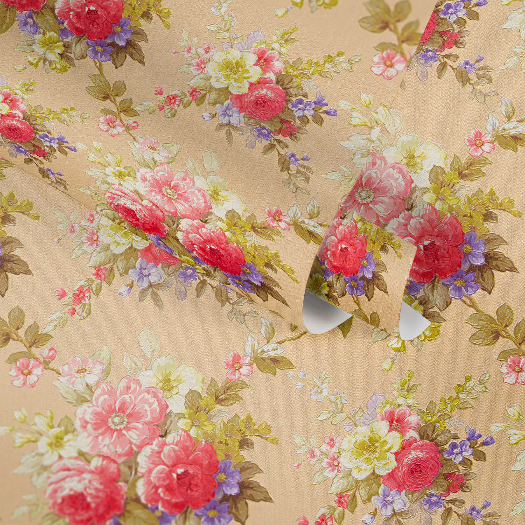             Papeles pintados Adornos de rosas patrón de ramo de flores - multicolor, metálico
        