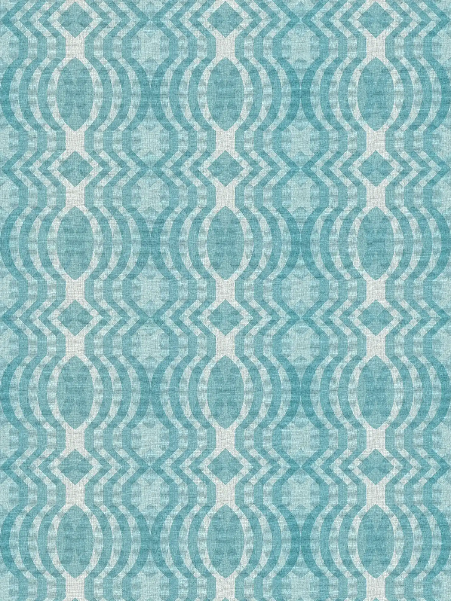 Retro behang met geometrisch patroon - blauw, crème, wit
