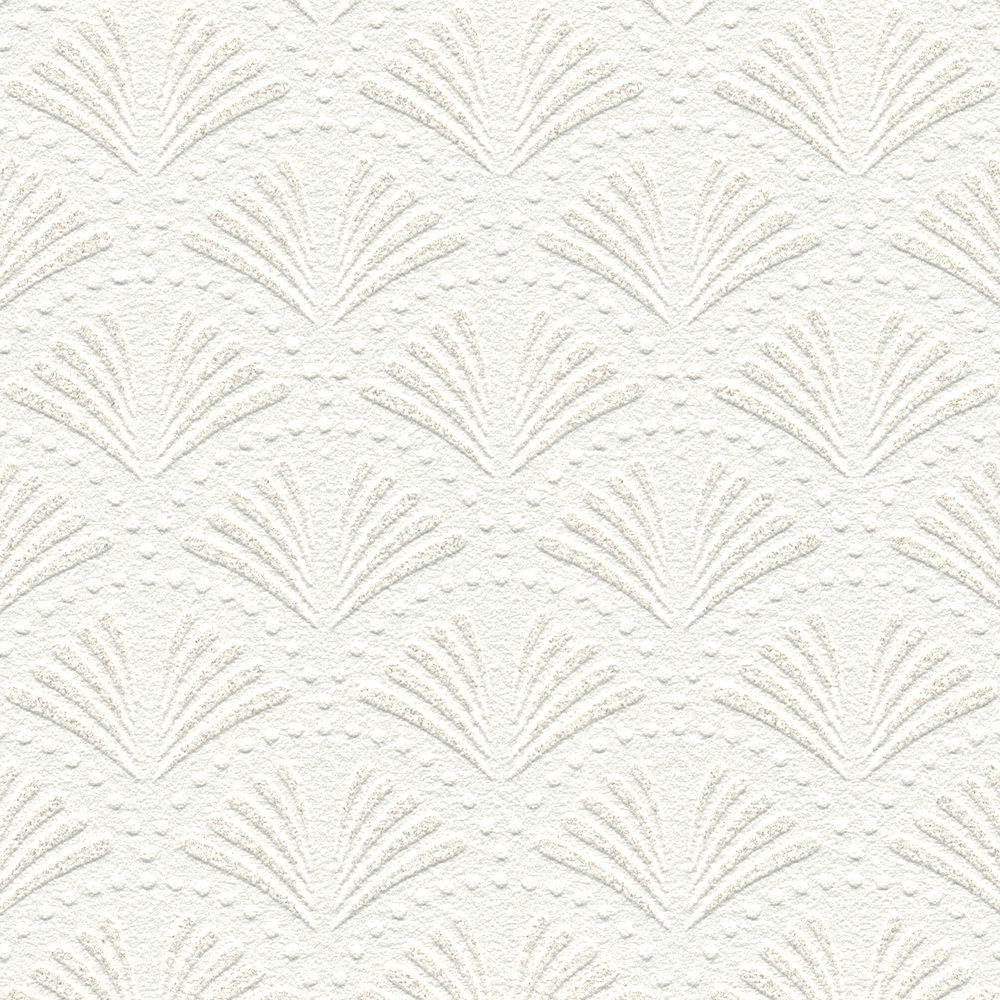             White decor wallpaper with retro pattern & metallic glitter effect
        
