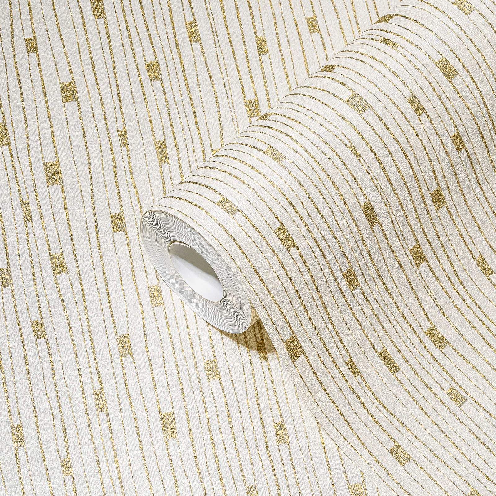             Retro wallpaper 50s line pattern - cream, metallic
        