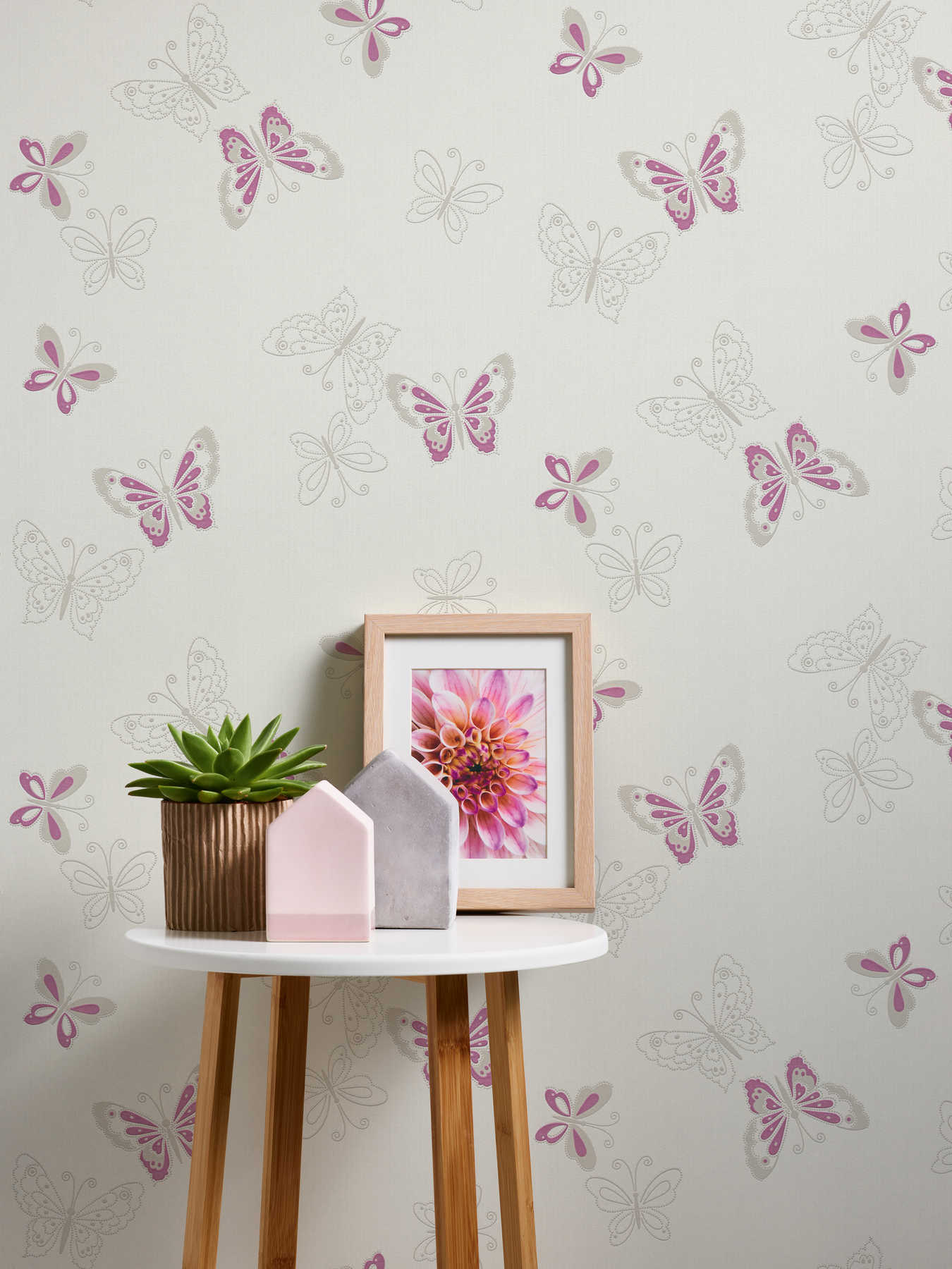             Papel pintado de habitación infantil con mariposa - beige, morado
        