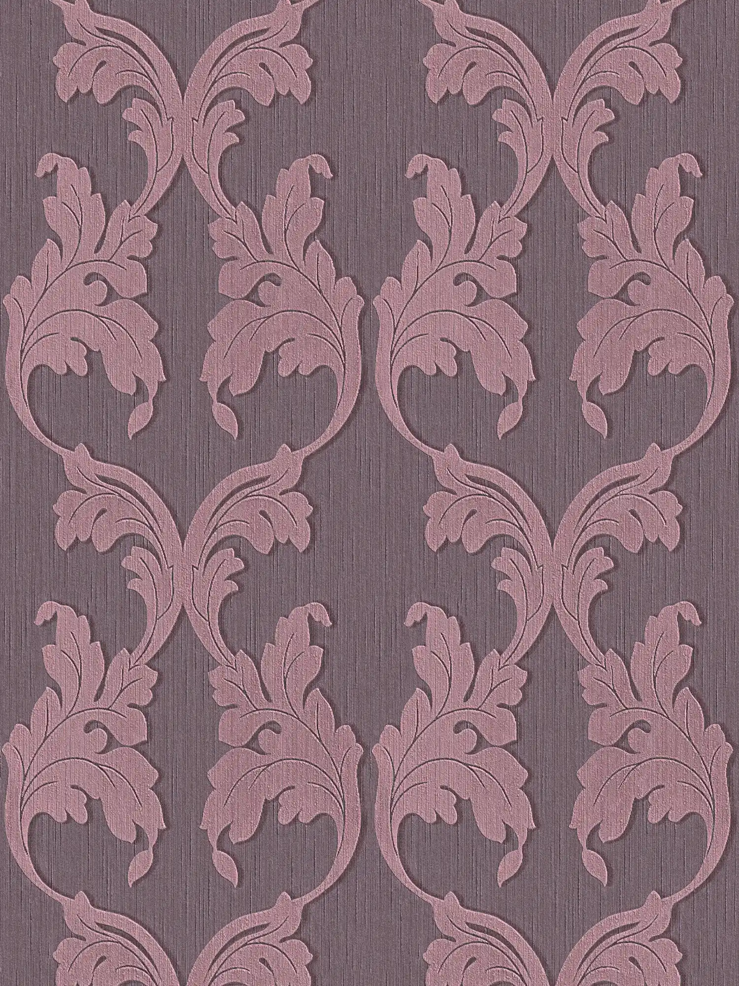 Papel pintado textil con zarcillos barrocos - morado

