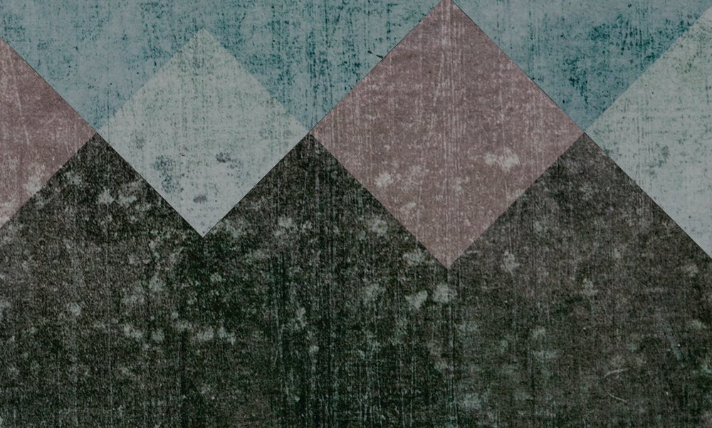             Photo wallpaper Geometric pattern mountains - Green, Beige
        