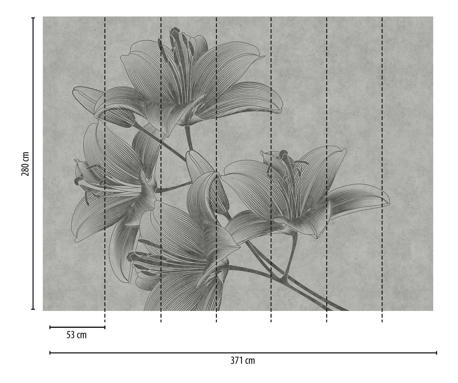             Nouveauté en matière de papier peint | Papier peint gris à fleurs Lys dans le style Line Art
        